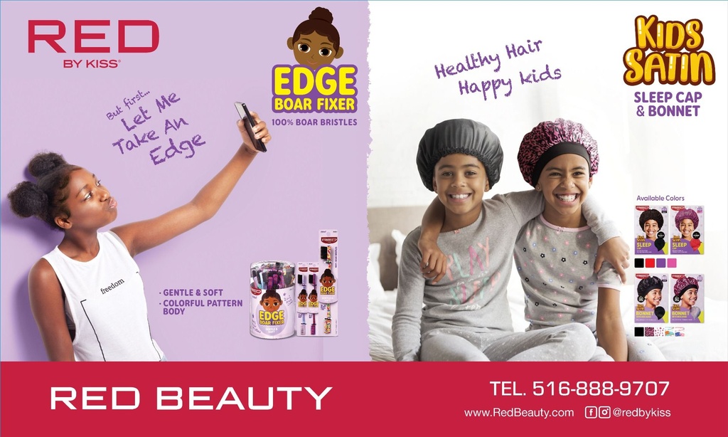 RED KIDS SATIN BONNET&EDGE BRUSH BANNER