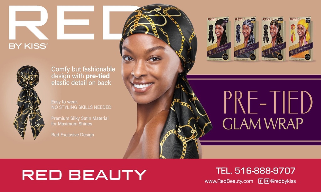 RED SILKY PRE TIED GLAM WRAP BANNER