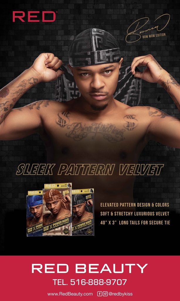 RED PATTERN VELVET DURAG BANNER